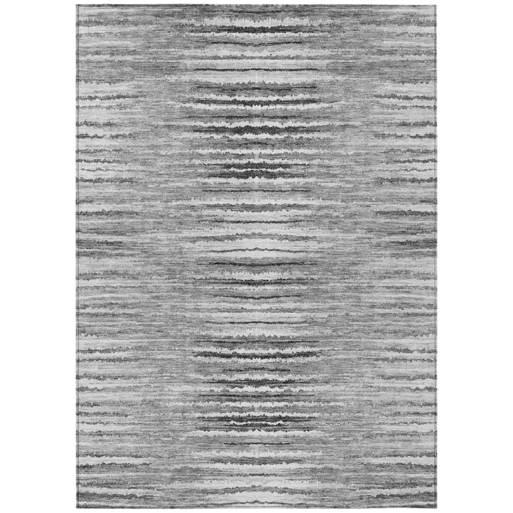 10' X 14' Silver Gray And Charcoal Striped Washable Indoor Outdoor Area Rug