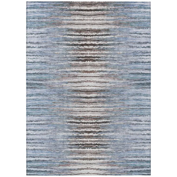 5' X 8' Sky Blue And Denim Blue Striped Washable Indoor Outdoor Area Rug