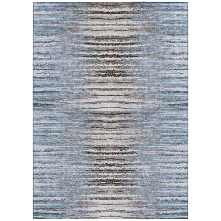 10' X 14' Sky Blue And Denim Blue Striped Washable Indoor Outdoor Area Rug