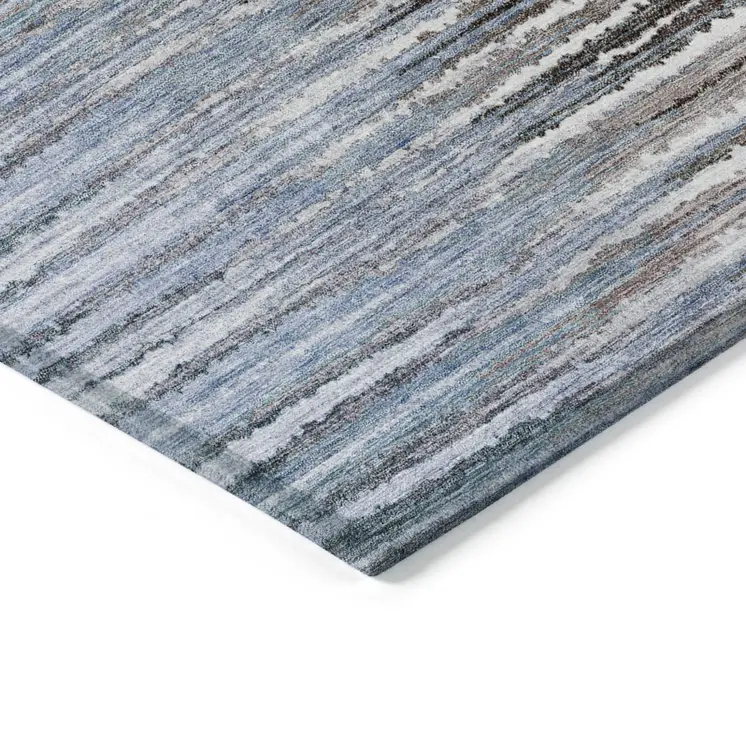 10' X 14' Sky Blue And Denim Blue Striped Washable Indoor Outdoor Area Rug