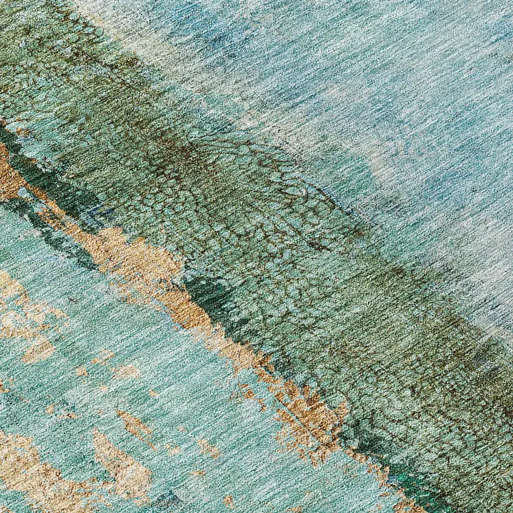 3' X 5' Blue And Gold Abstract Washable Indoor Outdoor Area Rug