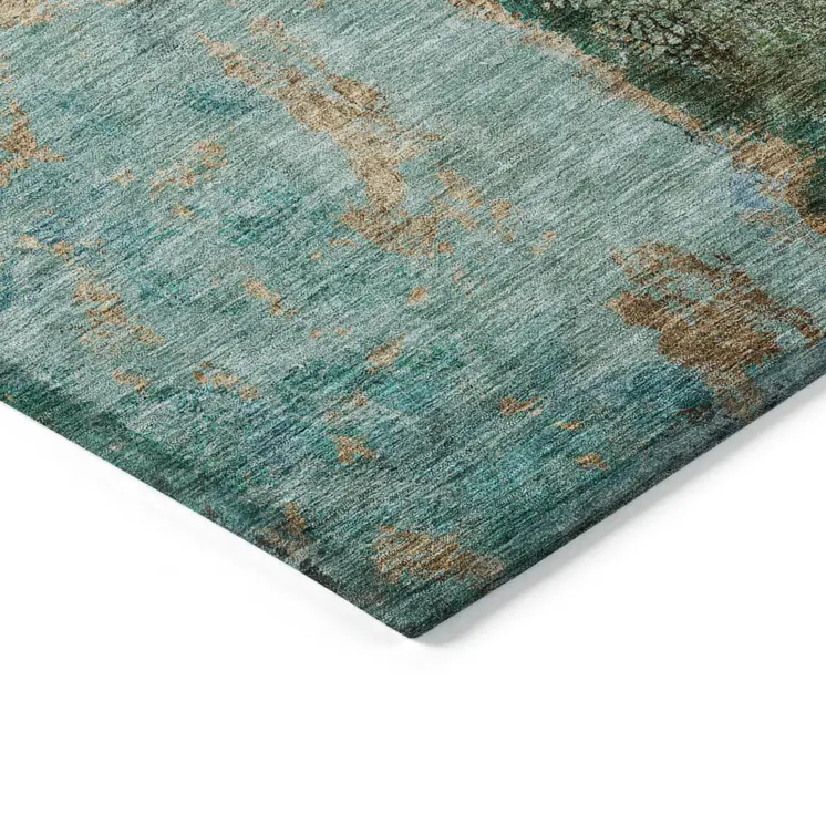 10' X 14' Blue And Gold Abstract Washable Indoor Outdoor Area Rug