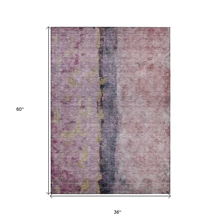 3' X 5' Blush Pink And Purple Abstract Washable Indoor Outdoor Area Rug