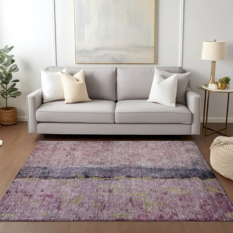 8' X 10' Blush Pink And Purple Abstract Washable Indoor Outdoor Area Rug