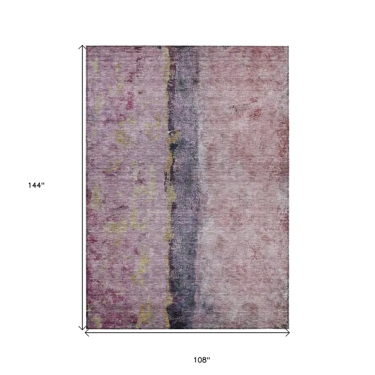 9' X 12' Blush Pink And Purple Abstract Washable Indoor Outdoor Area Rug