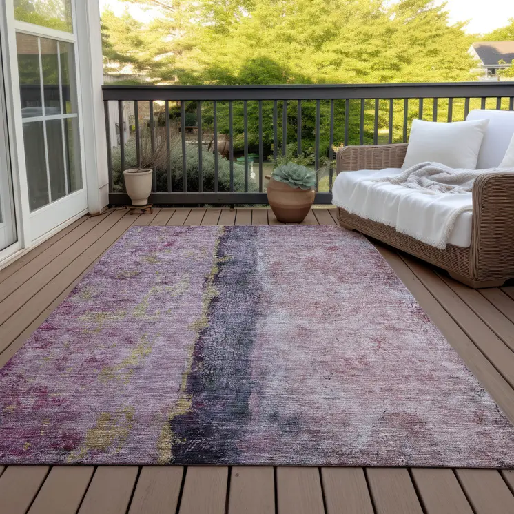 10' X 14' Blush Pink And Purple Abstract Washable Indoor Outdoor Area Rug