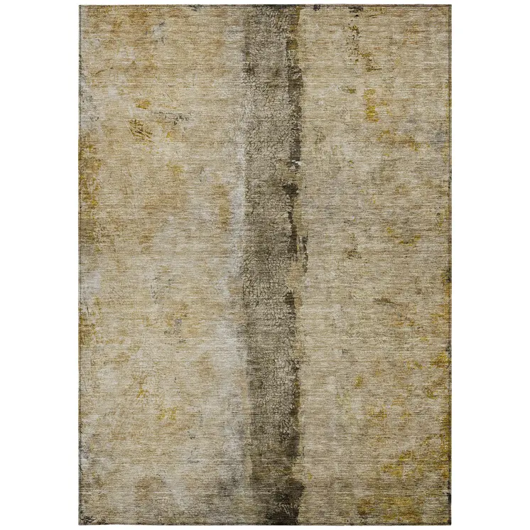 3' X 5' Brown Taupe And Gold Abstract Washable Indoor Outdoor Area Rug