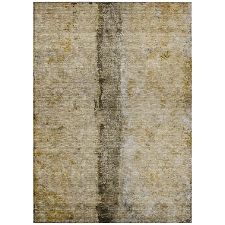 3' X 5' Brown Taupe And Gold Abstract Washable Indoor Outdoor Area Rug