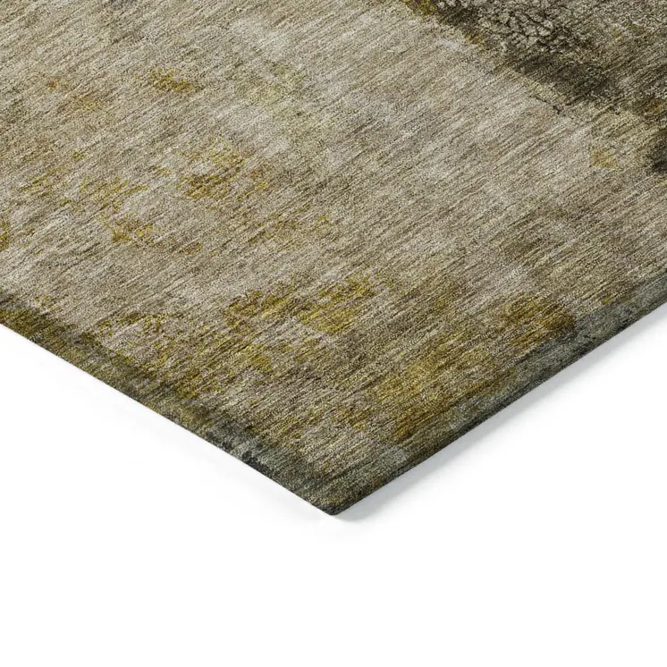 3' X 5' Brown Taupe And Gold Abstract Washable Indoor Outdoor Area Rug