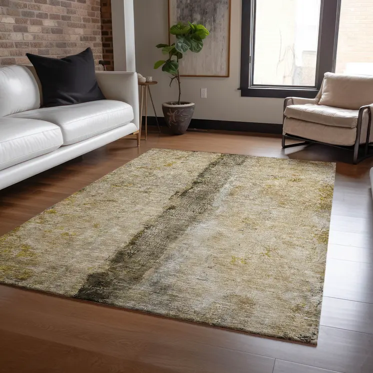 3' X 5' Brown Taupe And Gold Abstract Washable Indoor Outdoor Area Rug