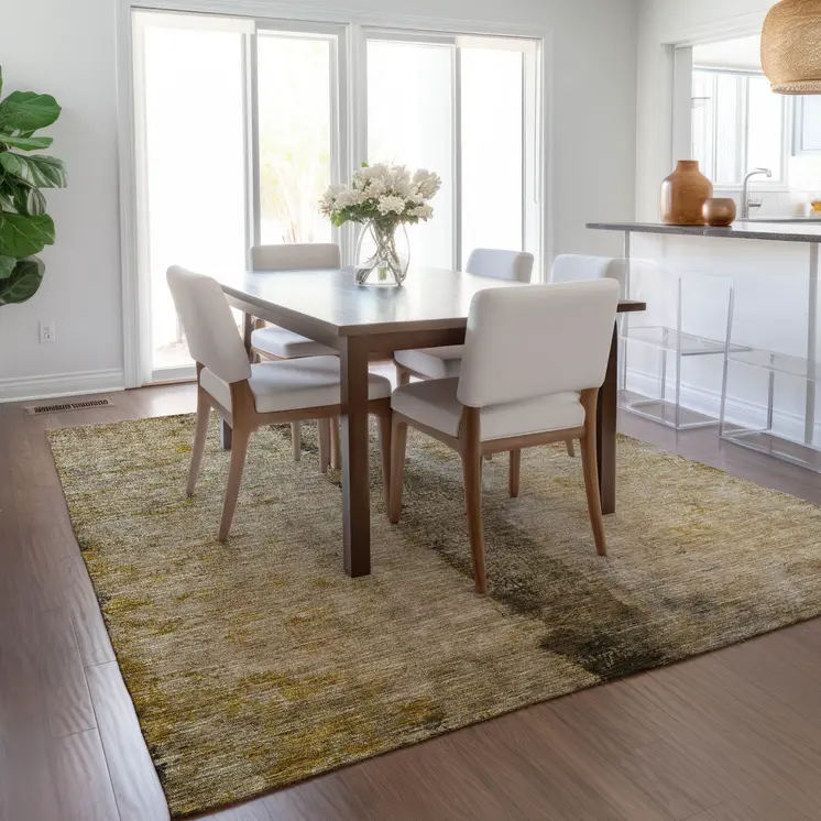 3' X 5' Brown Taupe And Gold Abstract Washable Indoor Outdoor Area Rug