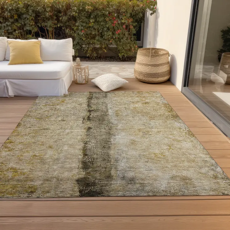 3' X 5' Brown Taupe And Gold Abstract Washable Indoor Outdoor Area Rug