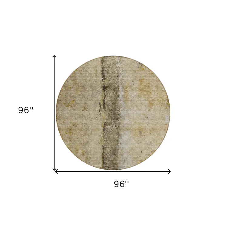 8' Brown Taupe And Gold Round Abstract Washable Indoor Outdoor Area Rug