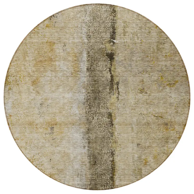 8' Brown Taupe And Gold Round Abstract Washable Indoor Outdoor Area Rug