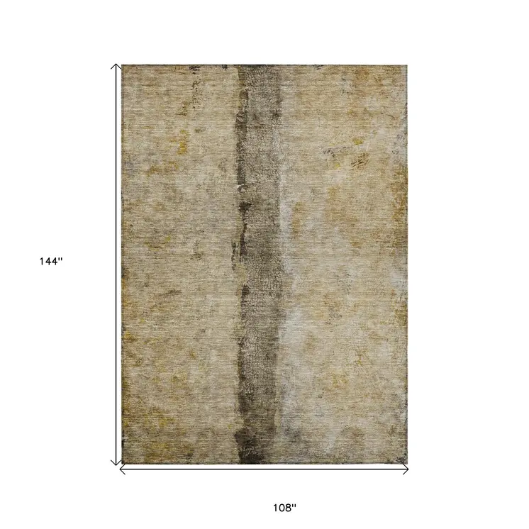 9' X 12' Brown Taupe And Gold Abstract Washable Indoor Outdoor Area Rug