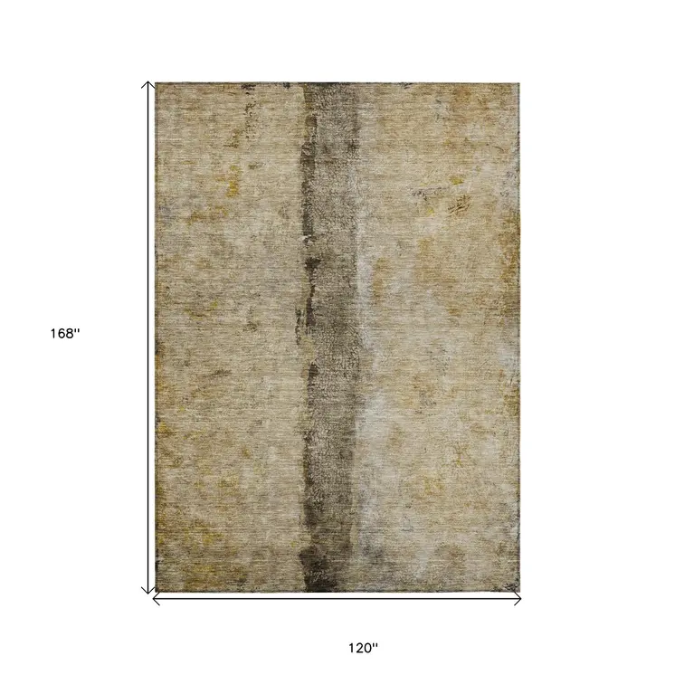10' X 14' Brown Taupe And Gold Abstract Washable Indoor Outdoor Area Rug