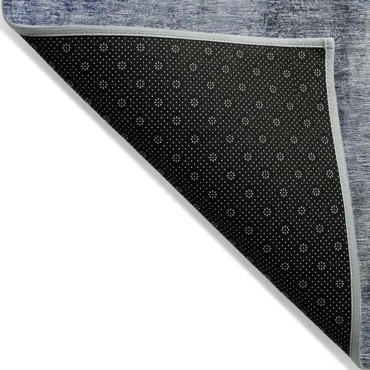 3' X 5' Denim Blue And Navy Blue Abstract Washable Indoor Outdoor Area Rug