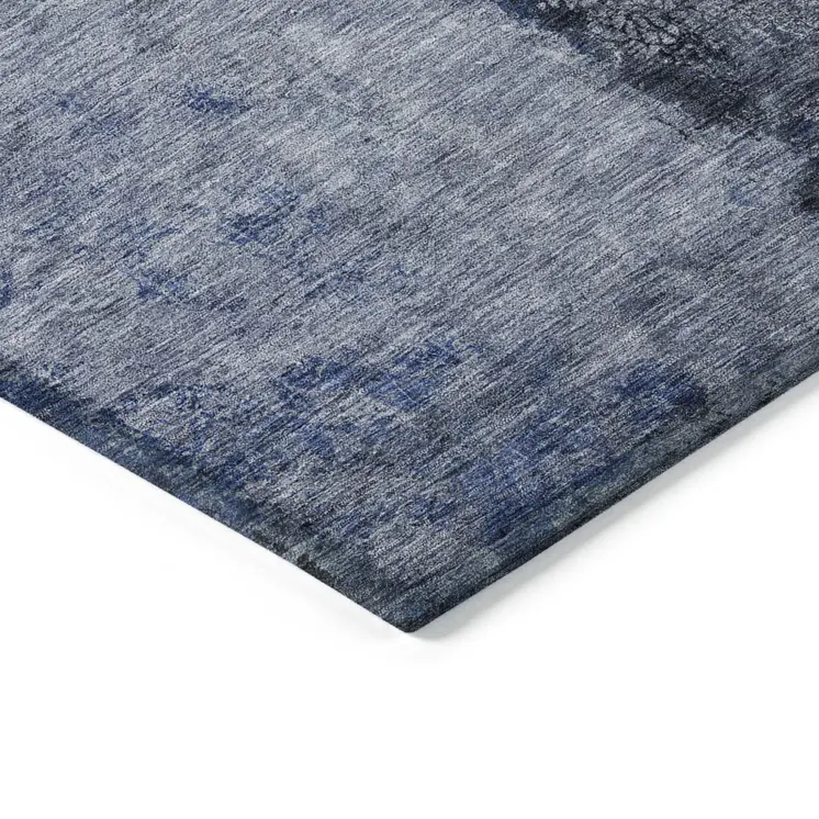 3' X 5' Denim Blue And Navy Blue Abstract Washable Indoor Outdoor Area Rug