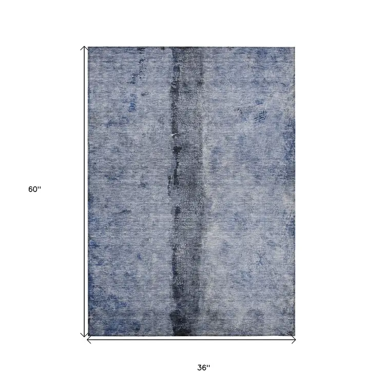 3' X 5' Denim Blue And Navy Blue Abstract Washable Indoor Outdoor Area Rug