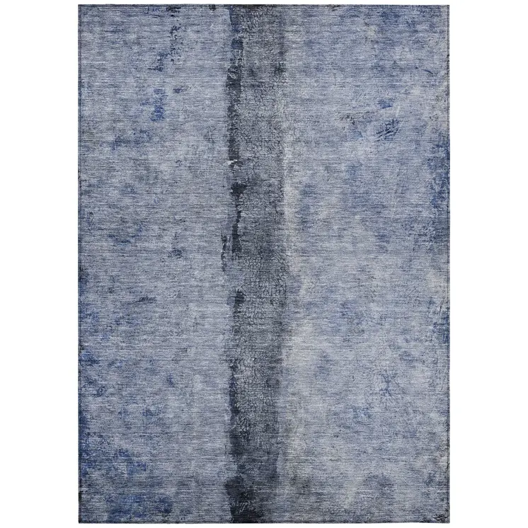 9' X 12' Denim Blue And Navy Blue Abstract Washable Indoor Outdoor Area Rug