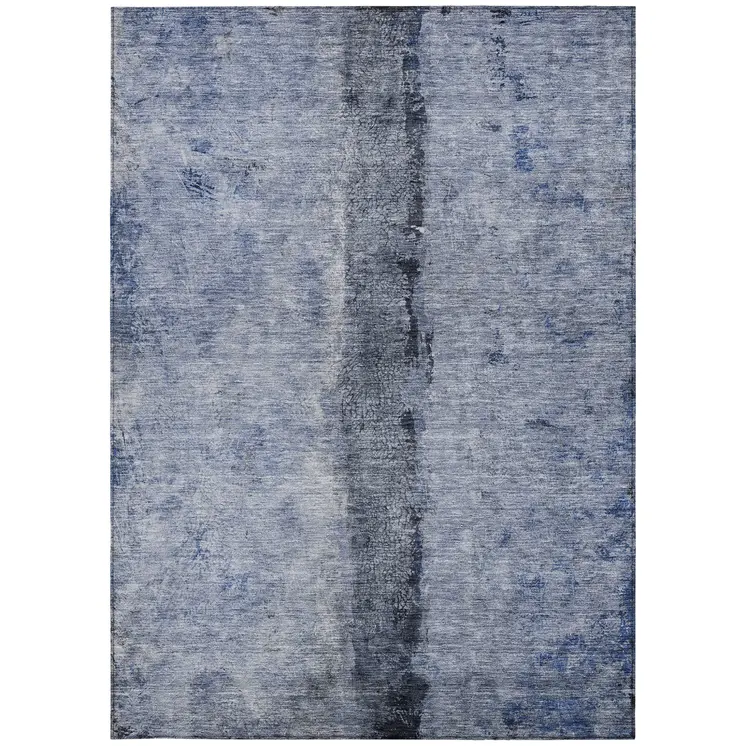 10' X 14' Denim Blue And Navy Blue Abstract Washable Indoor Outdoor Area Rug