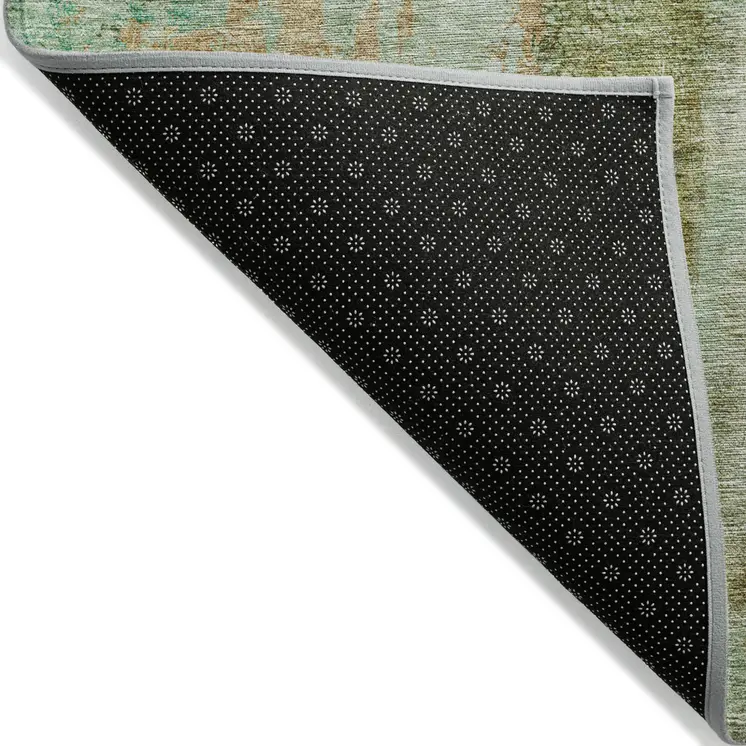 5' X 8' Olive Green And Blue Abstract Washable Indoor Outdoor Area Rug