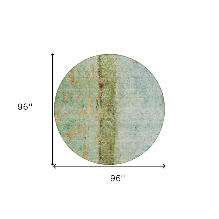 8' Olive Green And Blue Round Abstract Washable Indoor Outdoor Area Rug