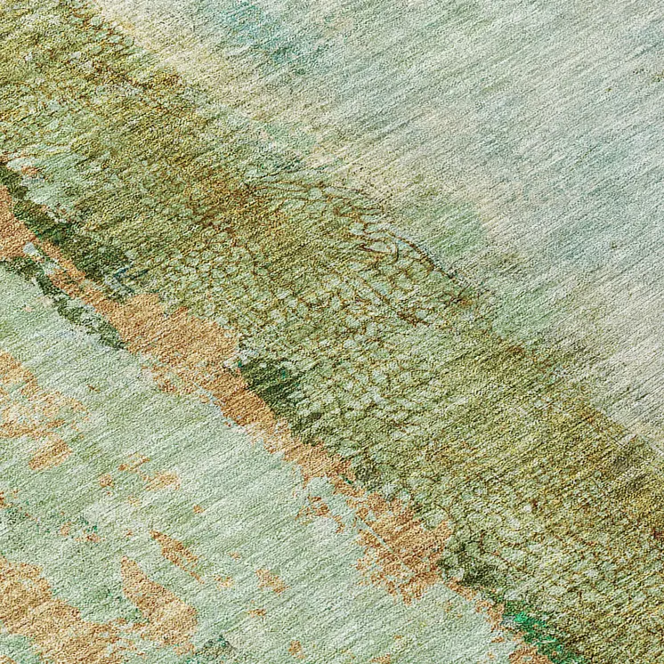 9' X 12' Olive Green And Blue Abstract Washable Indoor Outdoor Area Rug
