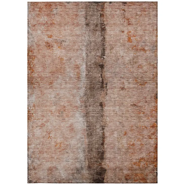 5' X 8' Orange Peach And Brown Abstract Washable Indoor Outdoor Area Rug
