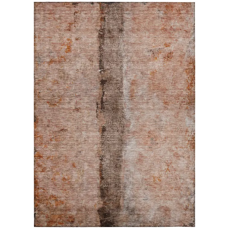 5' X 8' Orange Peach And Brown Abstract Washable Indoor Outdoor Area Rug