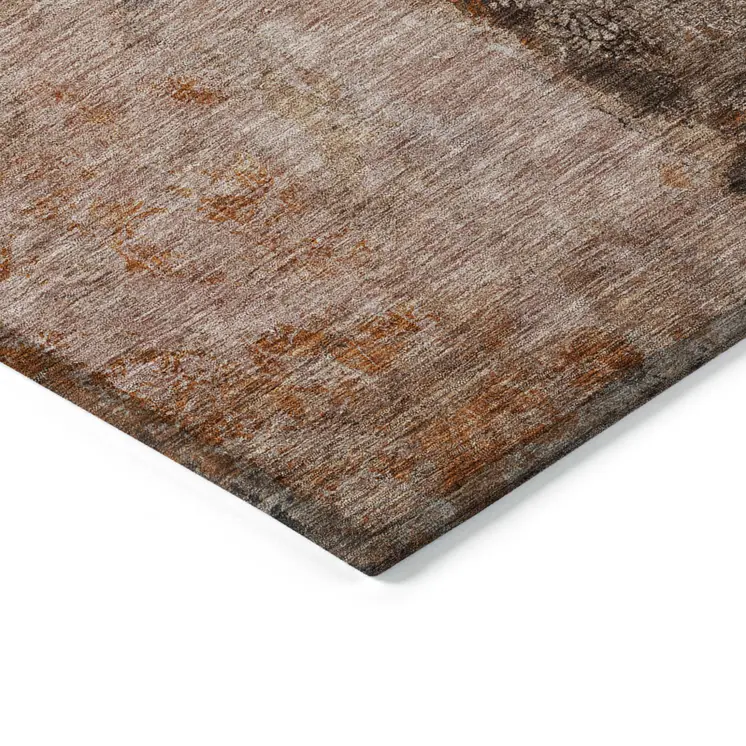 5' X 8' Orange Peach And Brown Abstract Washable Indoor Outdoor Area Rug