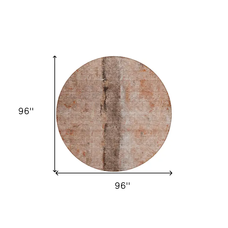 8' Orange Peach And Brown Round Abstract Washable Indoor Outdoor Area Rug
