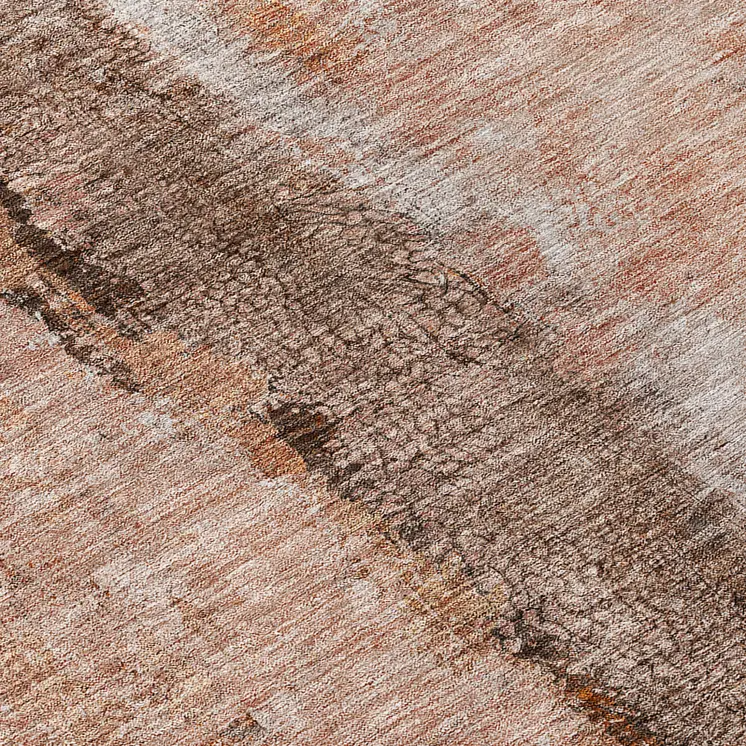 8' Orange Peach And Brown Round Abstract Washable Indoor Outdoor Area Rug