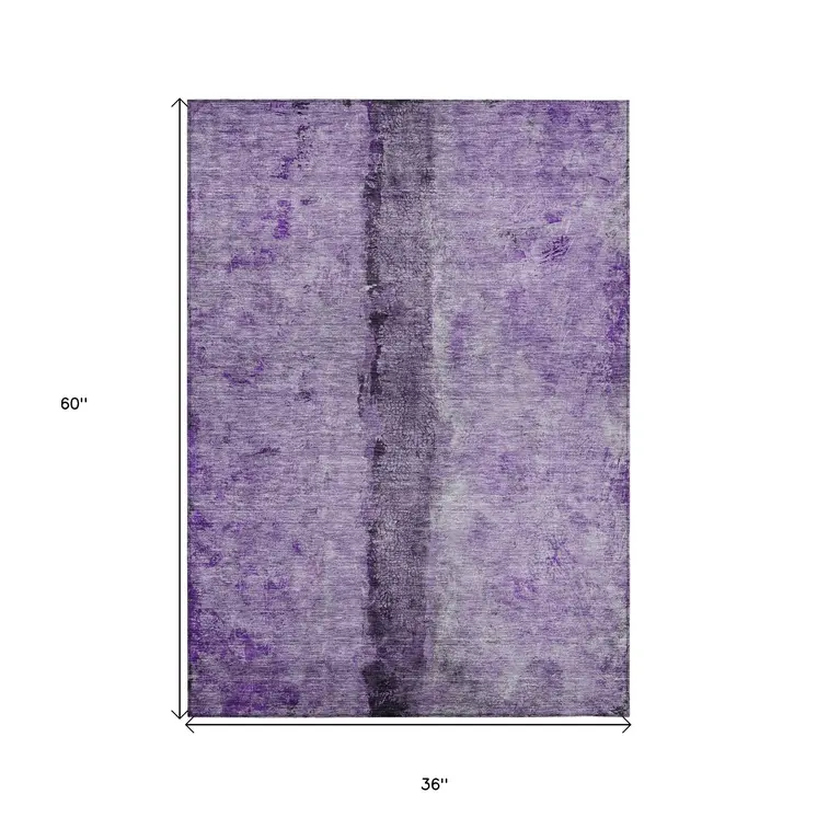 3' X 5' Purple And Lavender Abstract Washable Indoor Outdoor Area Rug