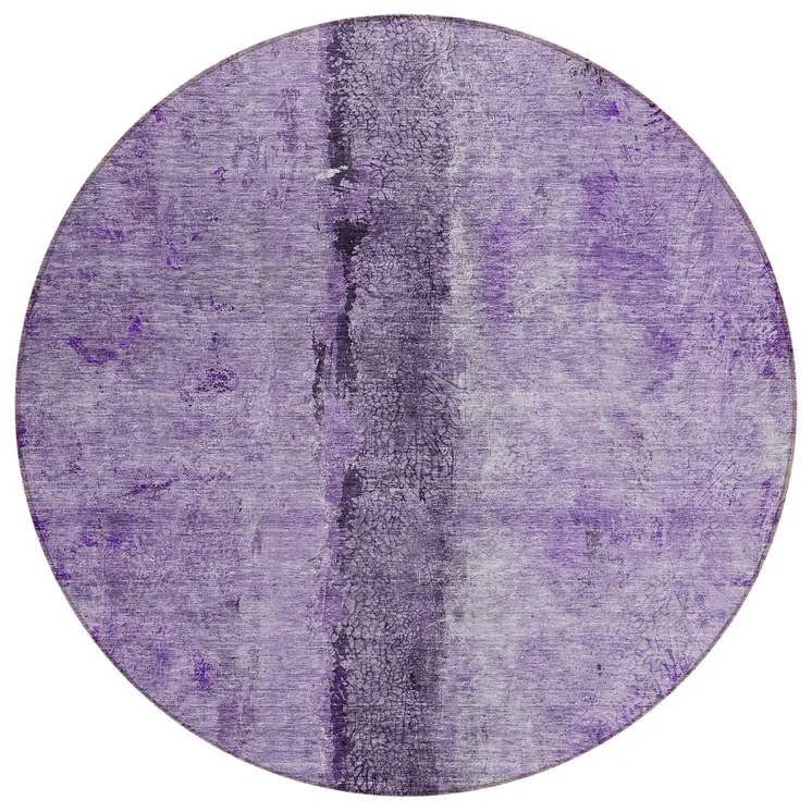8' Purple And Lavender Round Abstract Washable Indoor Outdoor Area Rug