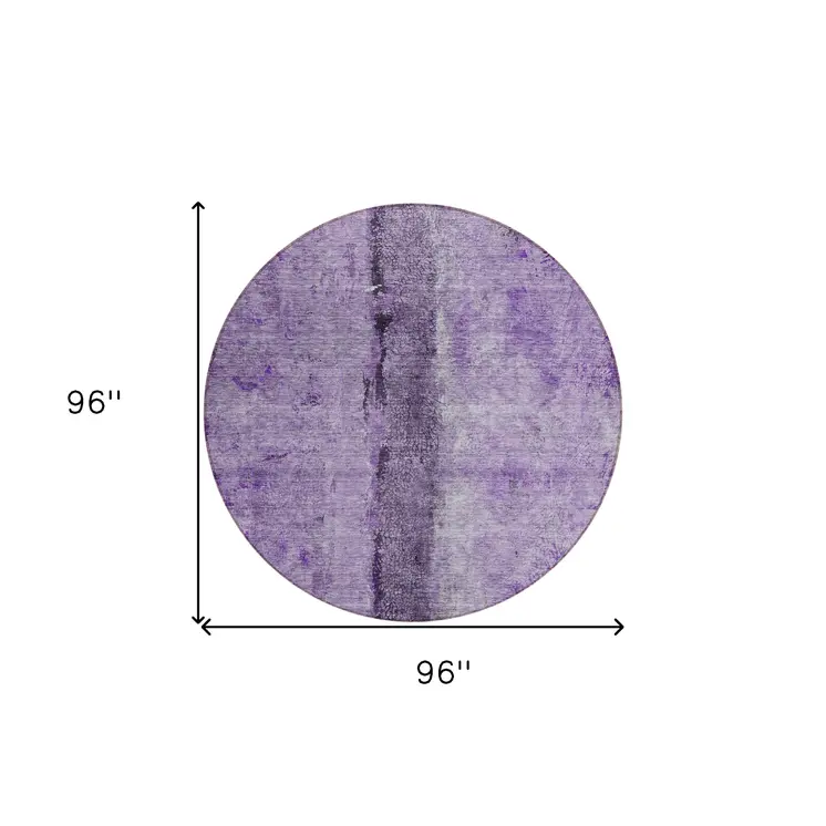 8' Purple And Lavender Round Abstract Washable Indoor Outdoor Area Rug
