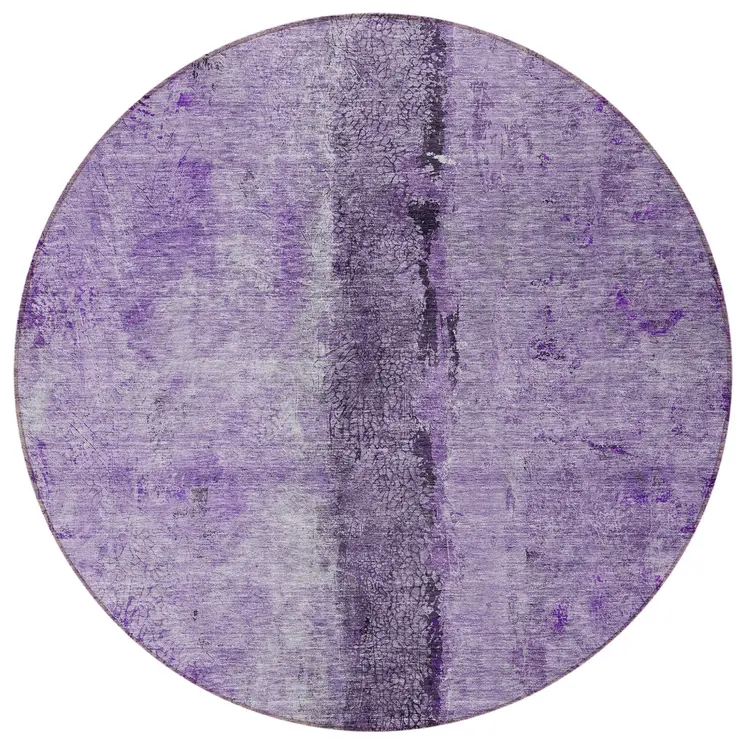 8' Purple And Lavender Round Abstract Washable Indoor Outdoor Area Rug