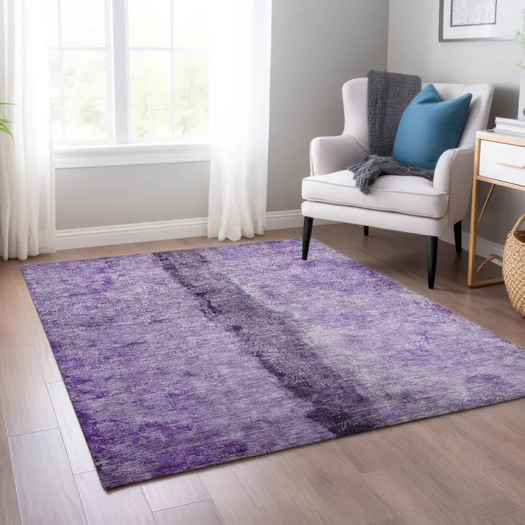 8' X 10' Purple And Lavender Abstract Washable Indoor Outdoor Area Rug