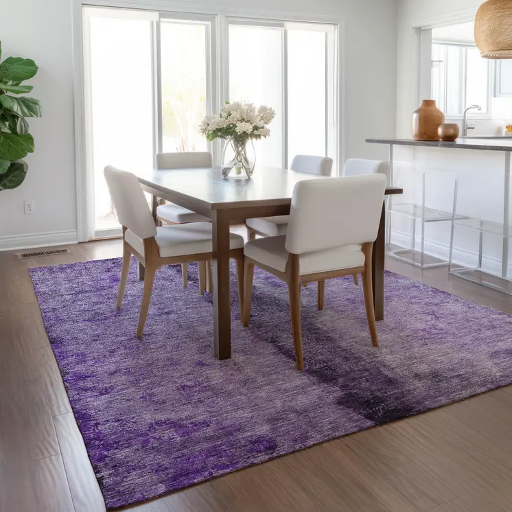 9' X 12' Purple And Lavender Abstract Washable Indoor Outdoor Area Rug