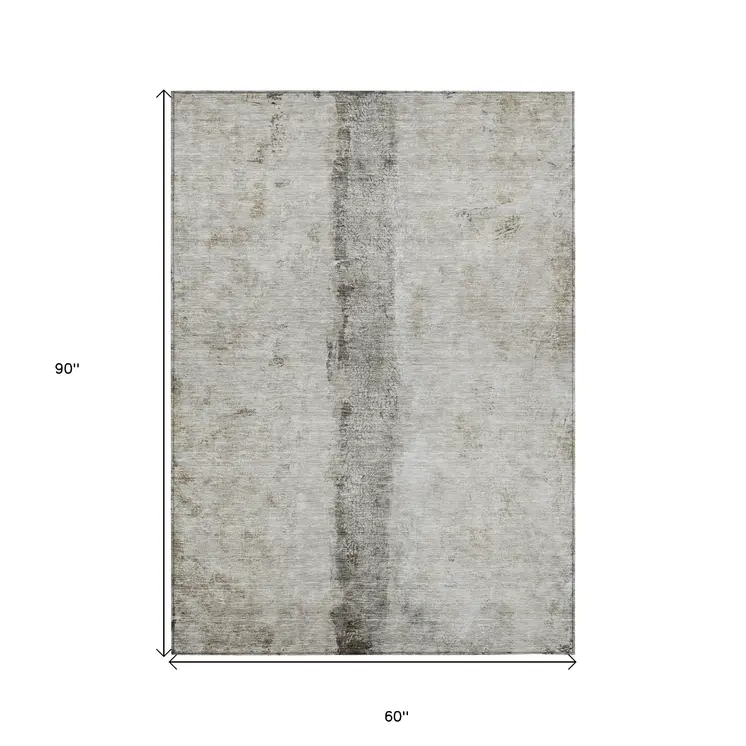 5' X 8' Taupe Beige And Gray Abstract Washable Indoor Outdoor Area Rug