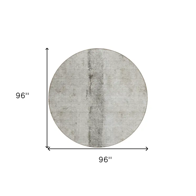 8' Taupe Beige And Gray Round Abstract Washable Indoor Outdoor Area Rug