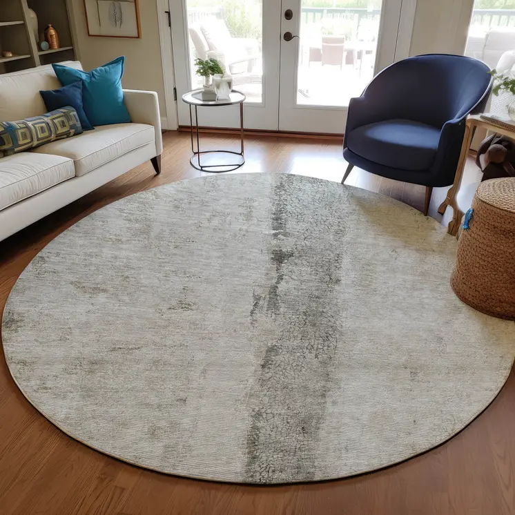8' Taupe Beige And Gray Round Abstract Washable Indoor Outdoor Area Rug