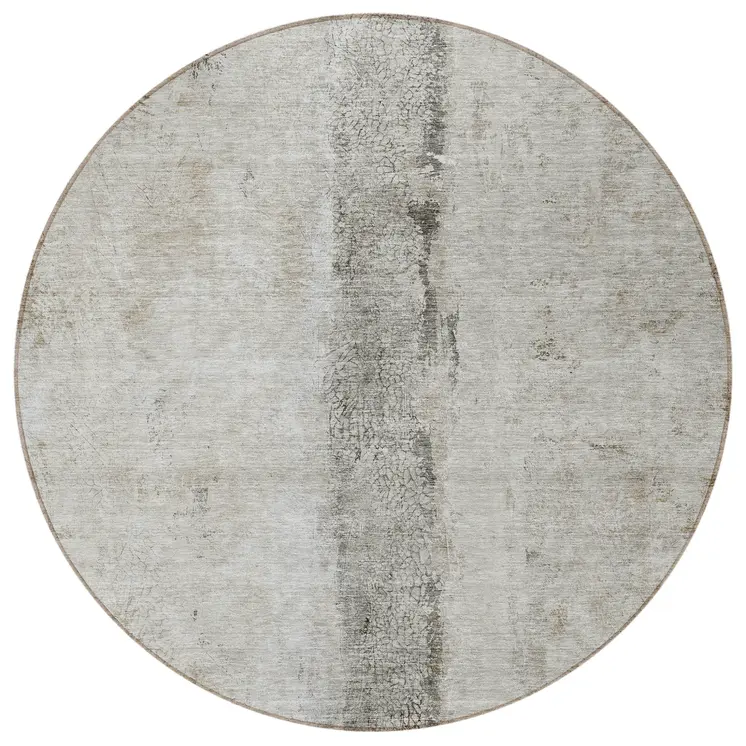 8' Taupe Beige And Gray Round Abstract Washable Indoor Outdoor Area Rug
