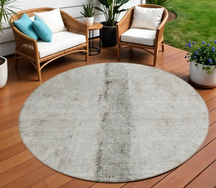 8' Taupe Beige And Gray Round Abstract Washable Indoor Outdoor Area Rug