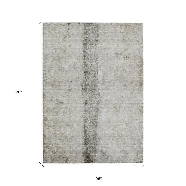 8' X 10' Taupe Beige And Gray Abstract Washable Indoor Outdoor Area Rug