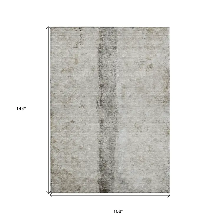 9' X 12' Taupe Beige And Gray Abstract Washable Indoor Outdoor Area Rug