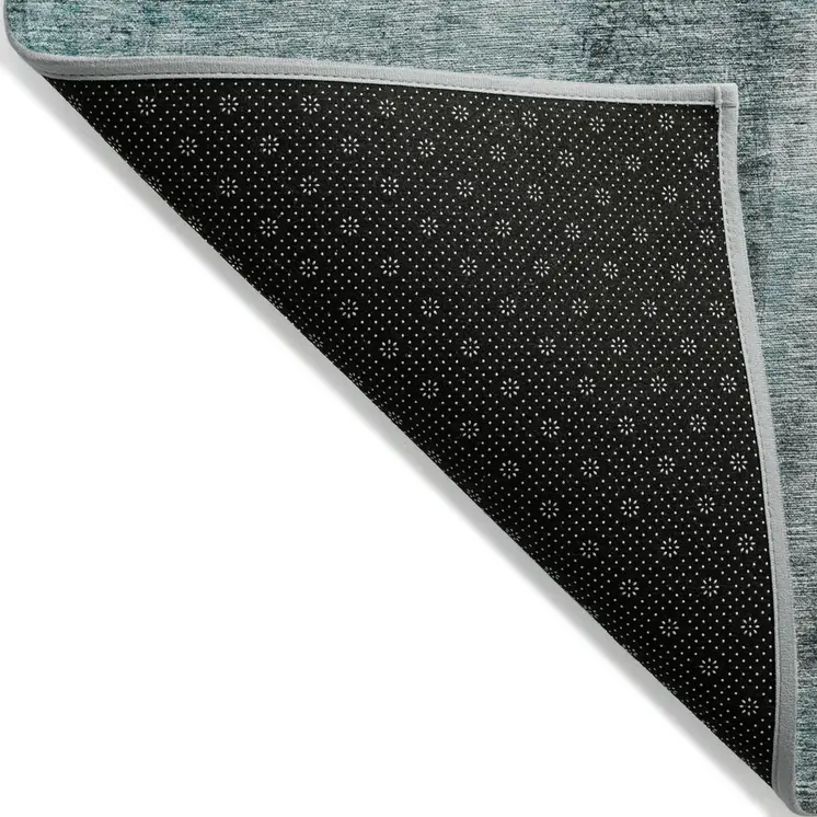 5' X 8' Teal Blue Aqua And Charcoal Abstract Washable Indoor Outdoor Area Rug