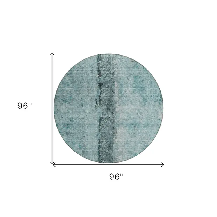 8' Teal Blue Aqua And Charcoal Round Abstract Washable Indoor Outdoor Area Rug