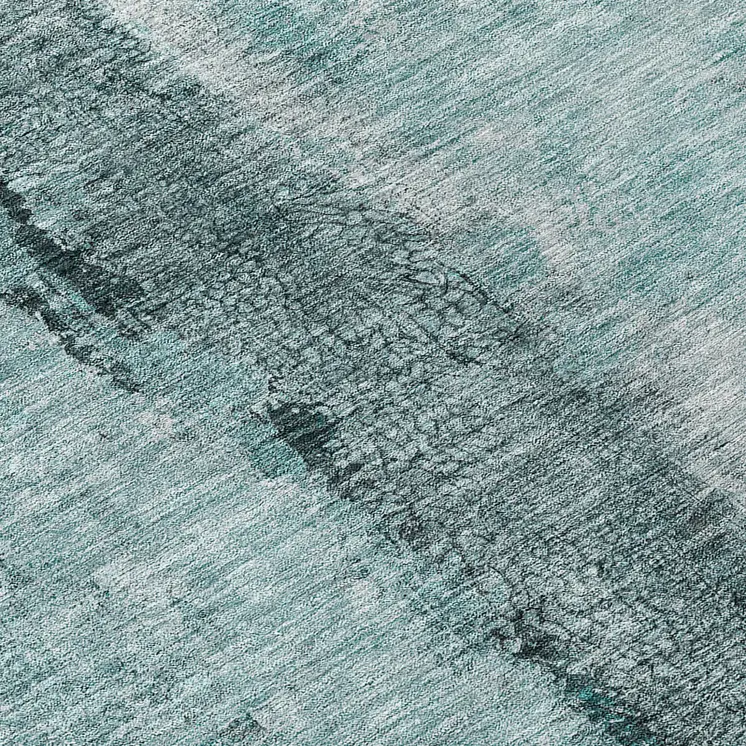 8' Teal Blue Aqua And Charcoal Round Abstract Washable Indoor Outdoor Area Rug