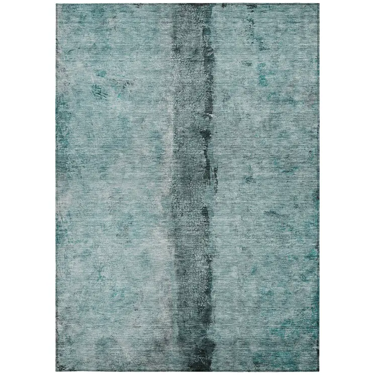 10' X 14' Teal Blue Aqua And Charcoal Abstract Washable Indoor Outdoor Area Rug
